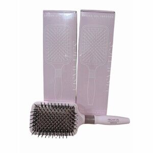 NEW Lot of 2 Elegant Large Paddle Hair Brush Pink Argan Oil Infused Detangling